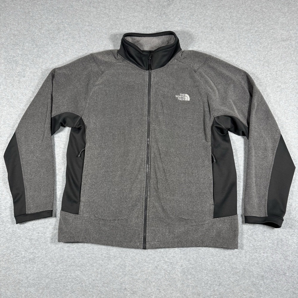 The North Face Men's XL Fleece Jacket Gray Black Full Zip Stretch Outdoor Hiking
